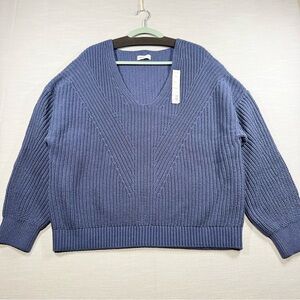Sonoma Sweater Women’s XXL Blue Cotton Knit V-Neck Pullover Minimalist Cozy NWT